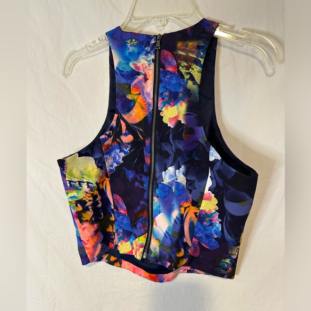 Bardot Sleeveless Crop Zip-Back Tank Blouse, Bright Floral | Sz SM - Picture 4 of 6